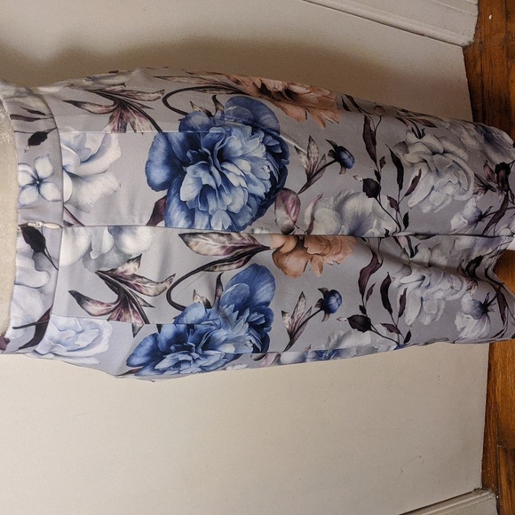 RARE NEW Custom Handmade Pale Blue Peach Purple Floral Pencil Skirt w/ Pockets! - Picture 3 of 9